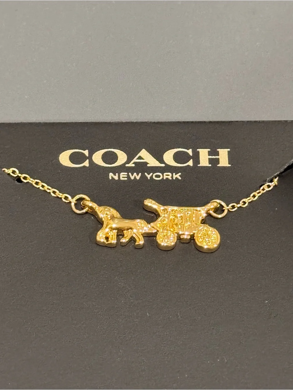 NWT Coach Gold Horse & Carriage Pendant Chain Necklace